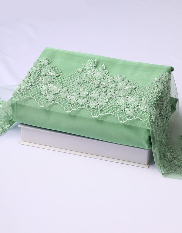 Beaded Border Lace Mix and Match - (Mint Green) + Satin (Sage Green)